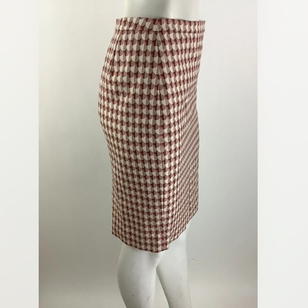 J Crew Skirt Sz 0 Geometric Print Pencil Skirt Pink Cream 100% Cotton Lined - Picture 3 of 8